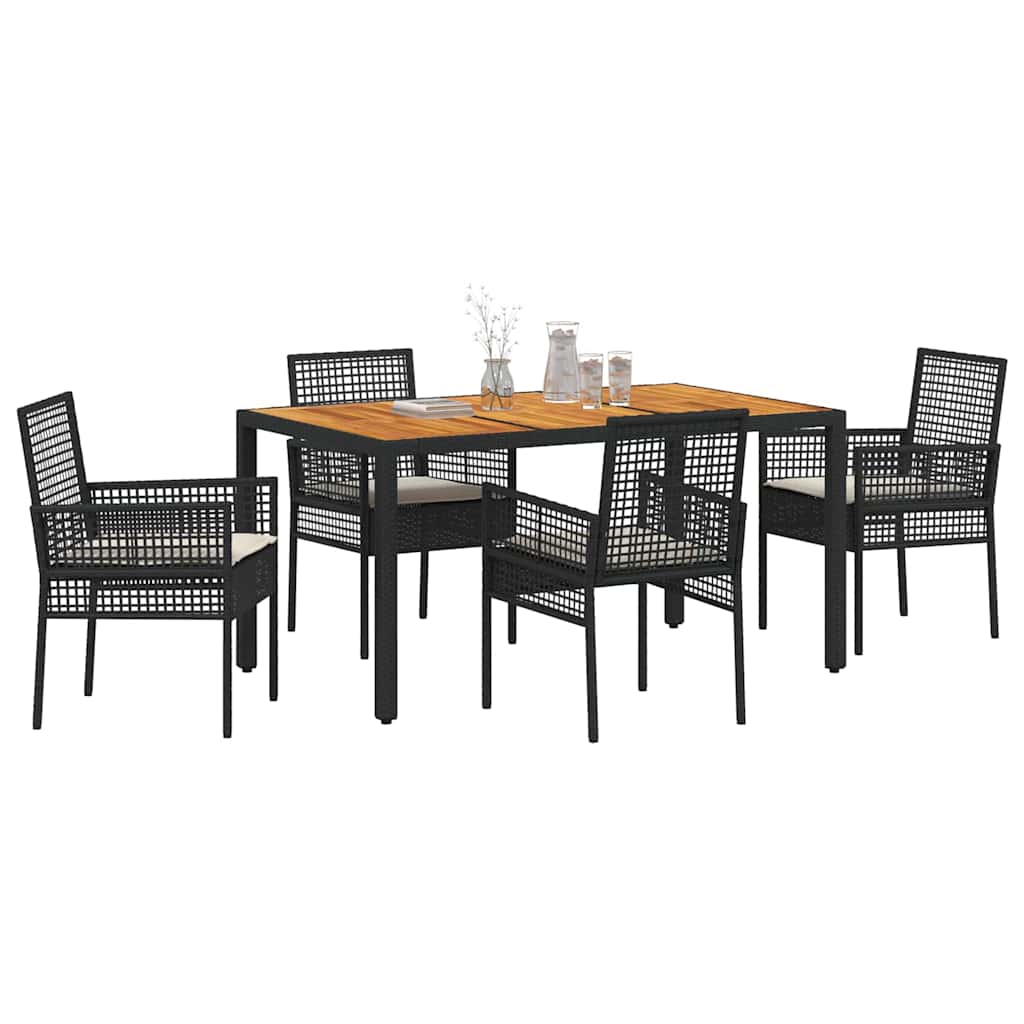 Tuin eettafelset 5 pcs Zwart poly rattan is nu te koop bij PeponiXL, paradijselijk wonen!