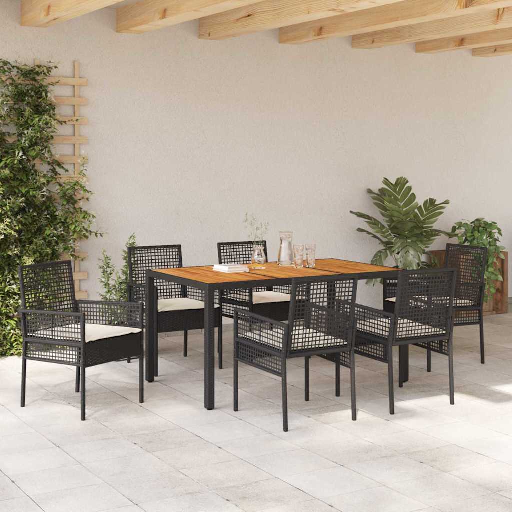 Tuin eettafelset 7 pcs Zwart poly rattan is nu te koop bij PeponiXL, paradijselijk wonen!