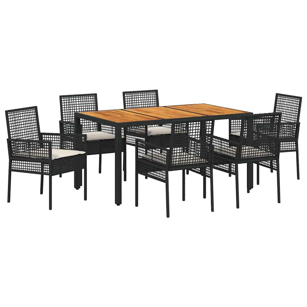Tuin eettafelset 7 pcs Zwart poly rattan is nu te koop bij PeponiXL, paradijselijk wonen!