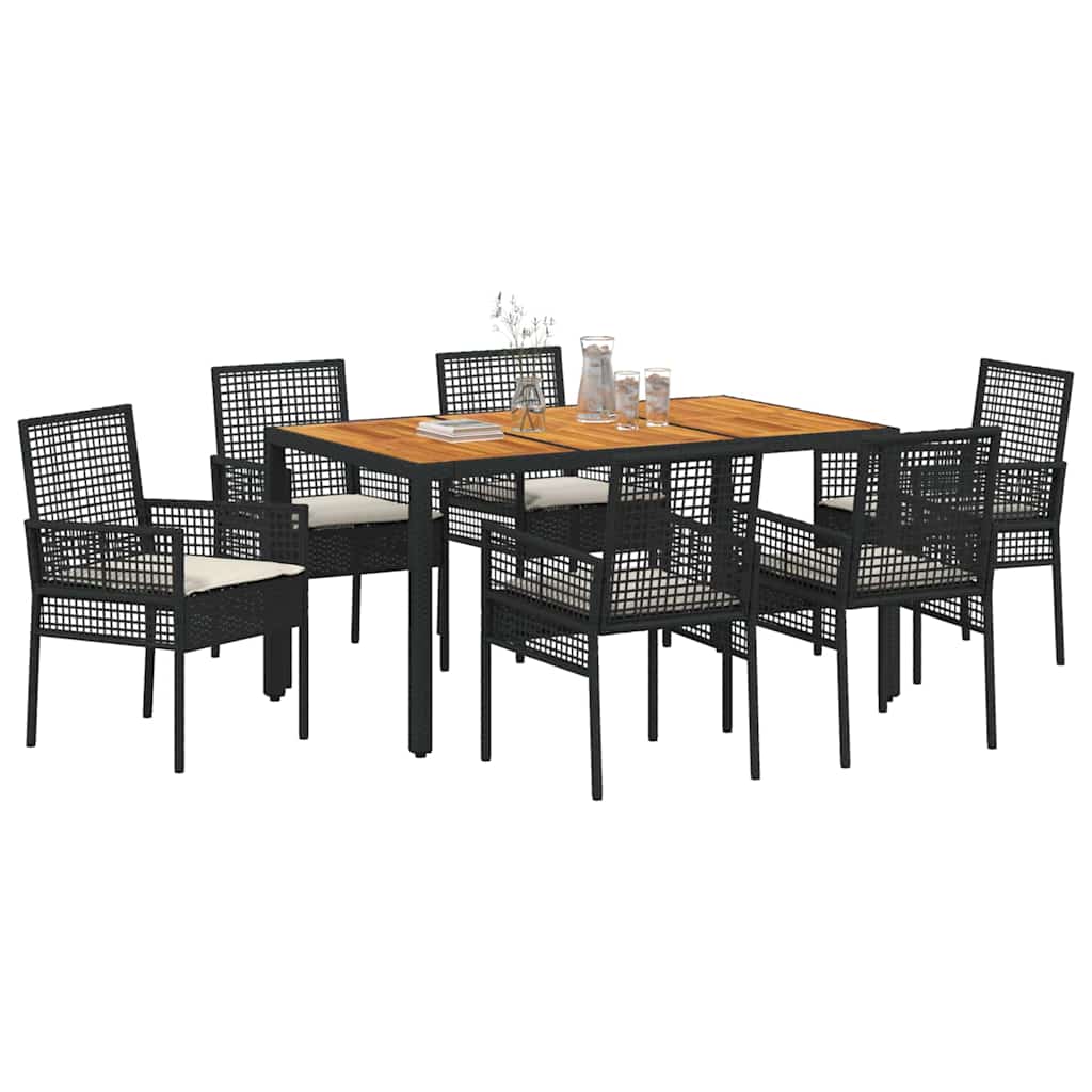 Tuin eettafelset 7 pcs Zwart poly rattan is nu te koop bij PeponiXL, paradijselijk wonen!