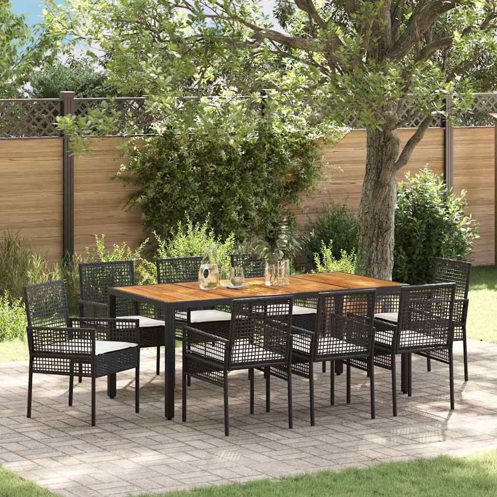 Tuin eettafelset 9 pcs Zwart poly rattan is nu te koop bij PeponiXL, paradijselijk wonen!