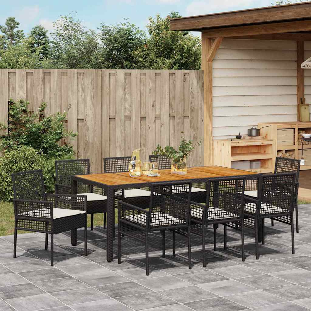 Tuin eettafelset 9 pcs Zwart poly rattan is nu te koop bij PeponiXL, paradijselijk wonen!