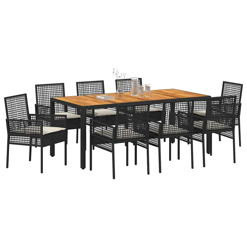 Tuin eettafelset 9 pcs Zwart poly rattan is nu te koop bij PeponiXL, paradijselijk wonen!