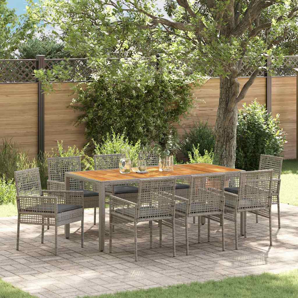 Tuin eettafelset 9 pcs Grijs poly rattan is nu te koop bij PeponiXL, paradijselijk wonen!
