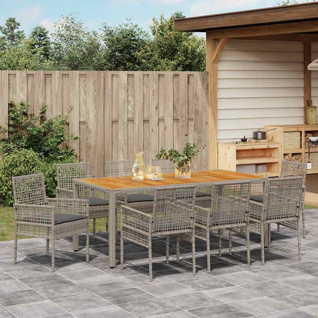 Tuin eettafelset 9 pcs Grijs poly rattan is nu te koop bij PeponiXL, paradijselijk wonen!