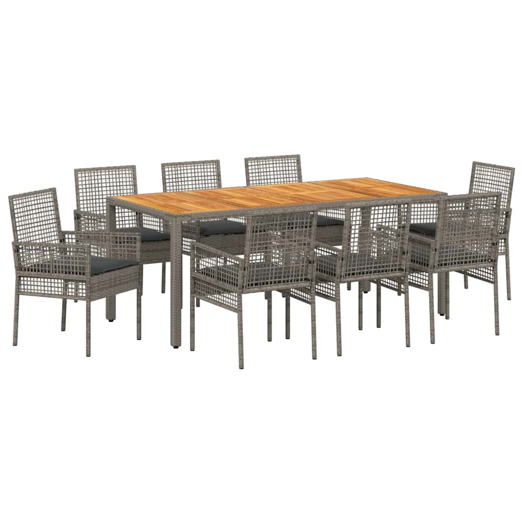 Tuin eettafelset 9 pcs Grijs poly rattan is nu te koop bij PeponiXL, paradijselijk wonen!