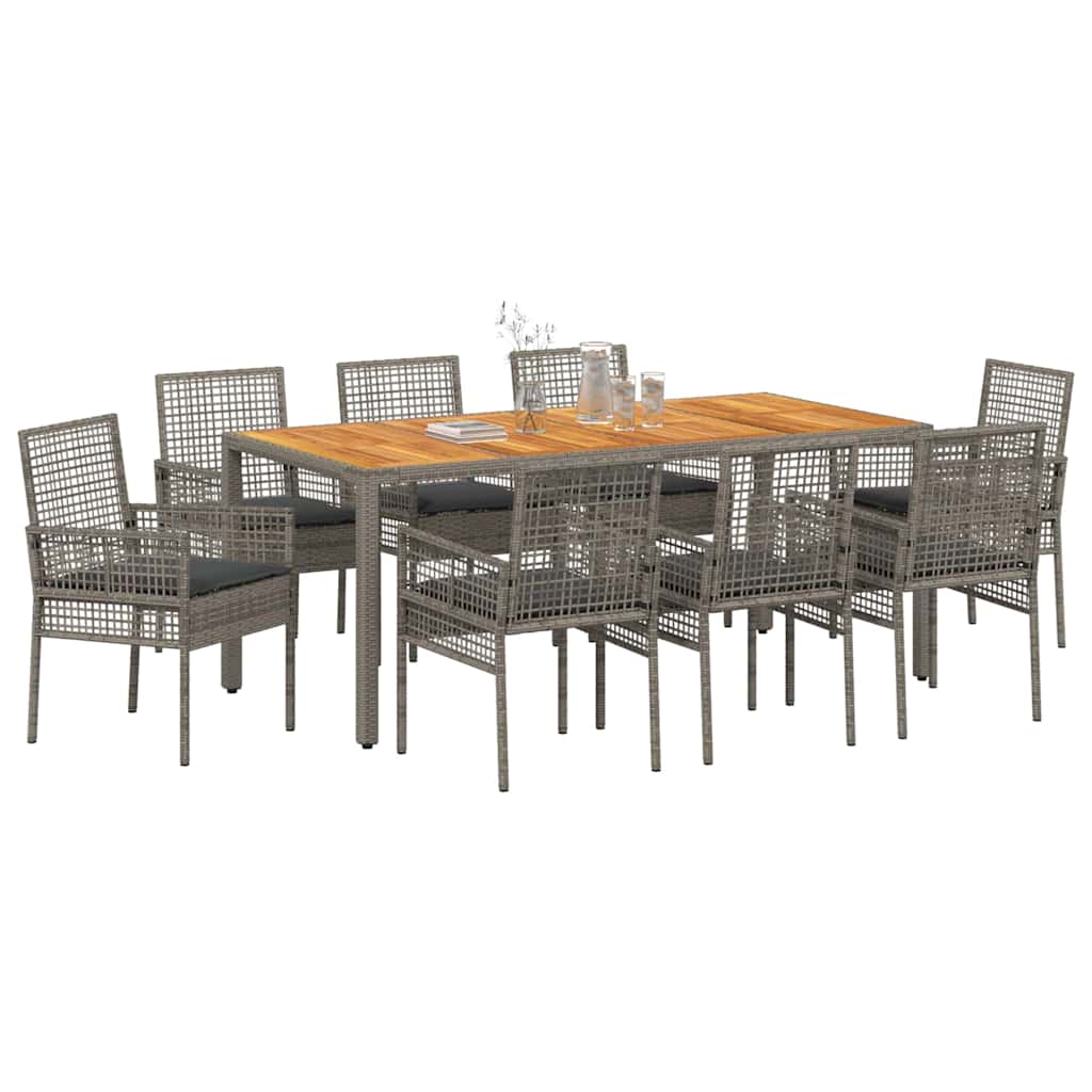 Tuin eettafelset 9 pcs Grijs poly rattan is nu te koop bij PeponiXL, paradijselijk wonen!