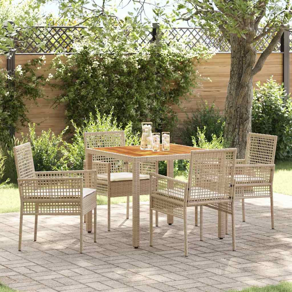 Tuin eettafelset 5 pcs Beige poly rattan is nu te koop bij PeponiXL, paradijselijk wonen!