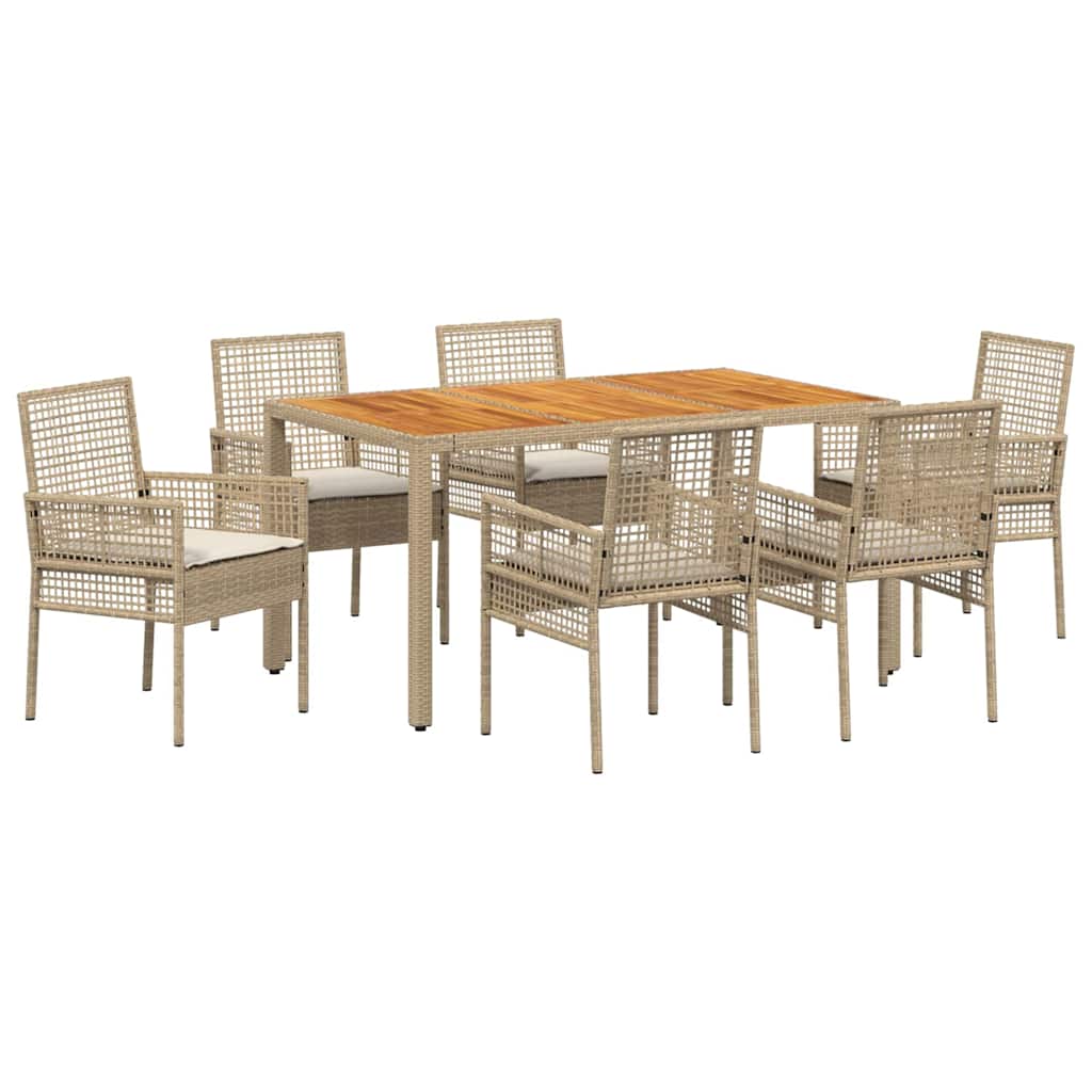 Tuin eettafelset 7 pcs Beige poly rattan is nu te koop bij PeponiXL, paradijselijk wonen!