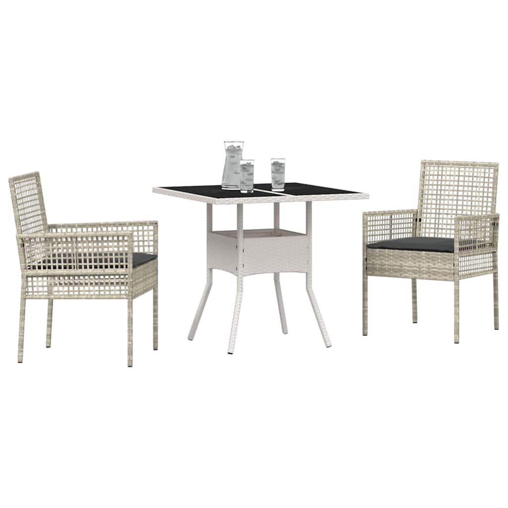 Tuin eettafelset 3 pcs Lichtgrijs poly rattan is nu te koop bij PeponiXL, paradijselijk wonen!