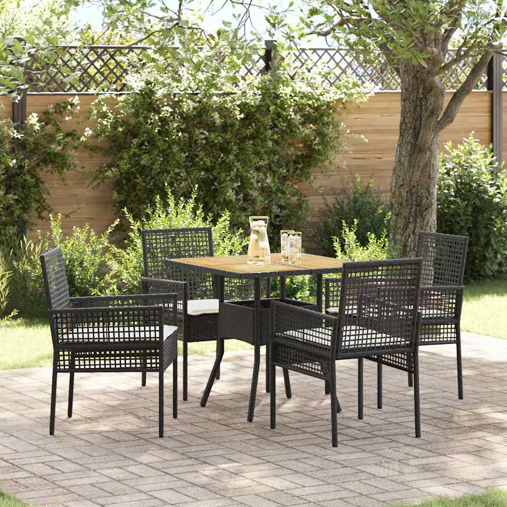 Tuin eettafelset 5 pcs Zwart poly rattan is nu te koop bij PeponiXL, paradijselijk wonen!