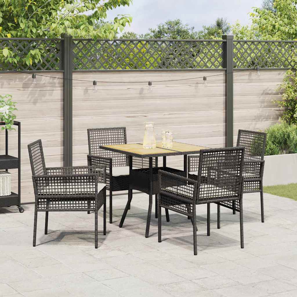 Tuin eettafelset 5 pcs Zwart poly rattan is nu te koop bij PeponiXL, paradijselijk wonen!