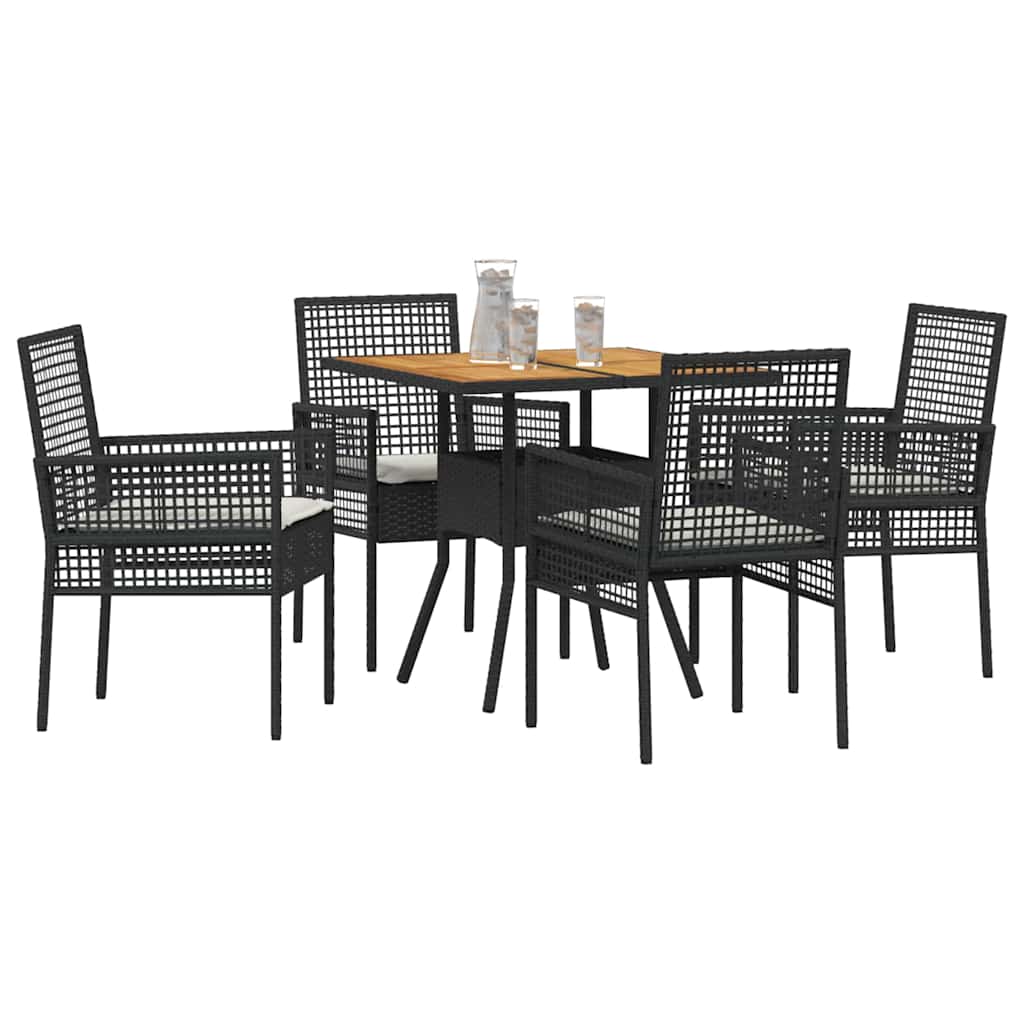 Tuin eettafelset 5 pcs Zwart poly rattan is nu te koop bij PeponiXL, paradijselijk wonen!