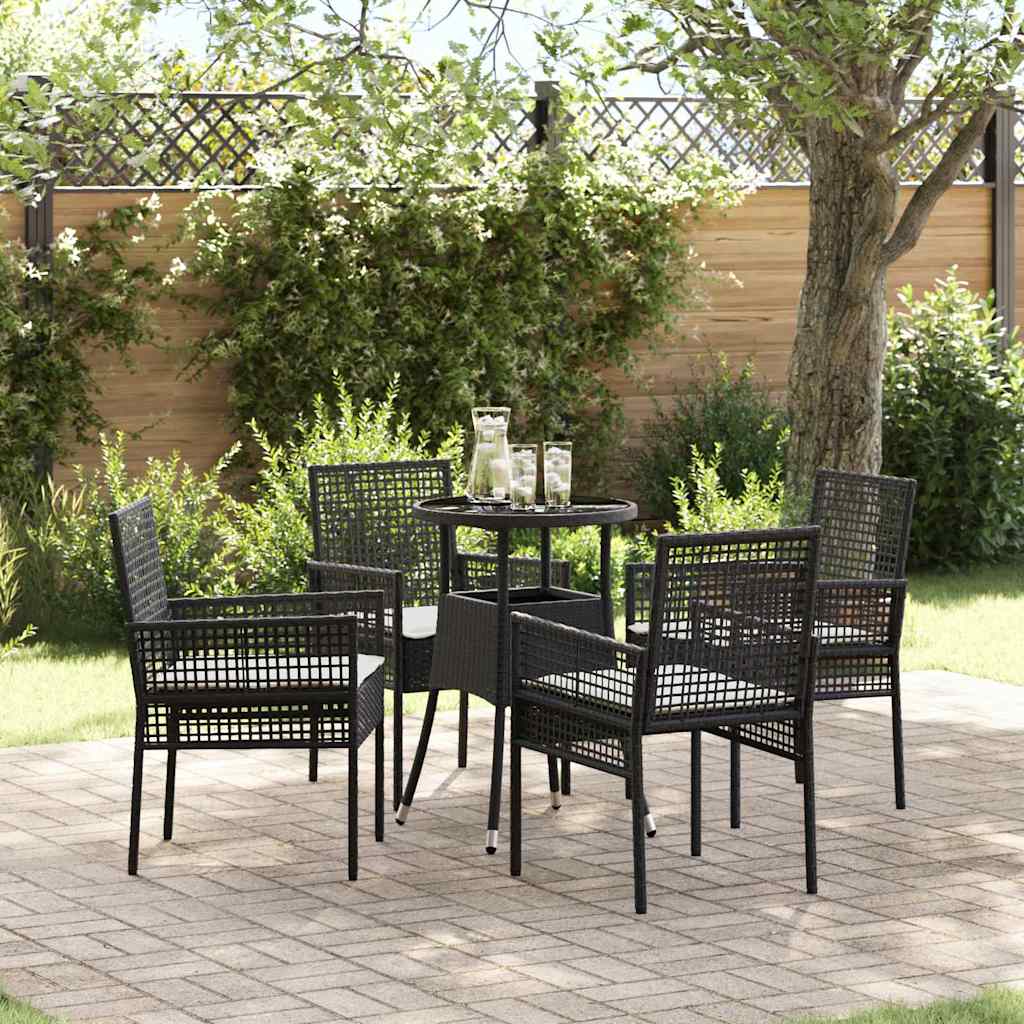 Tuin eettafelset 5 pcs Zwart poly rattan is nu te koop bij PeponiXL, paradijselijk wonen!