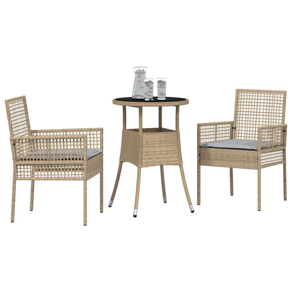 Tuin eettafelset 3 pcs Beige poly rattan is nu te koop bij PeponiXL, paradijselijk wonen!
