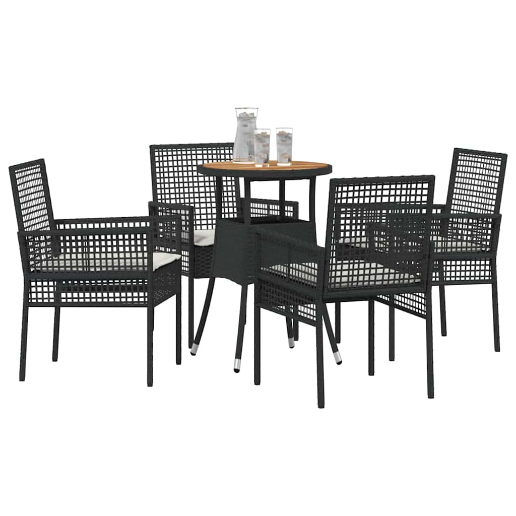Tuin eettafelset 5 pcs Zwart poly rattan is nu te koop bij PeponiXL, paradijselijk wonen!