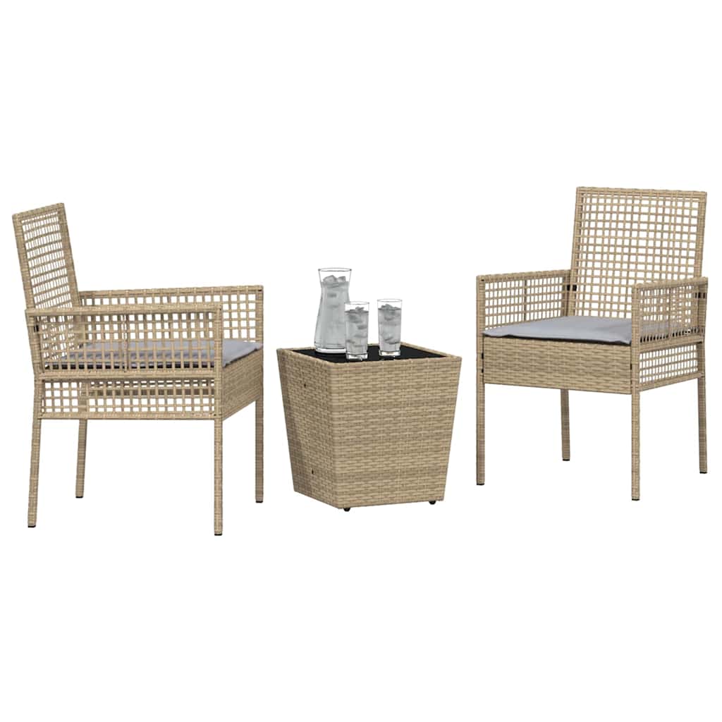 Tuin Bistro Set 3 pcs Beige poly rattan is nu te koop bij PeponiXL, paradijselijk wonen!
