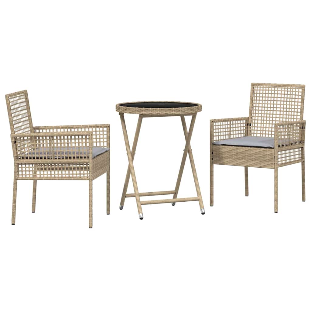 Tuin Bistro Set 3 pcs Beige poly rattan is nu te koop bij PeponiXL, paradijselijk wonen!
