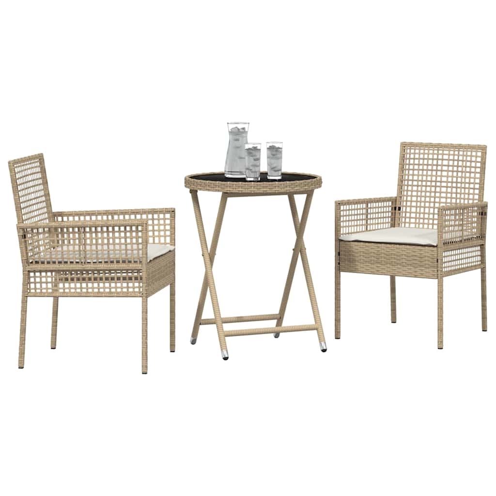 Tuin Bistro Set 3 pcs Beige poly rattan is nu te koop bij PeponiXL, paradijselijk wonen!