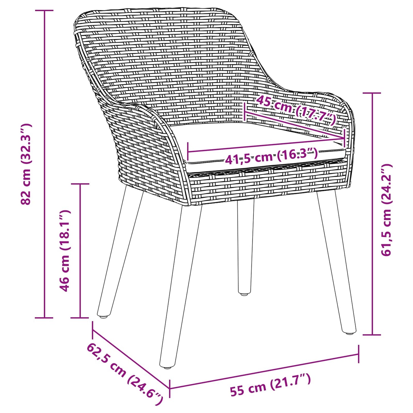 Tuinstoel met kussen 2 pcs Zwart 62,5 x 55 x 82 cm poly rattan is nu te koop bij PeponiXL, paradijselijk wonen!