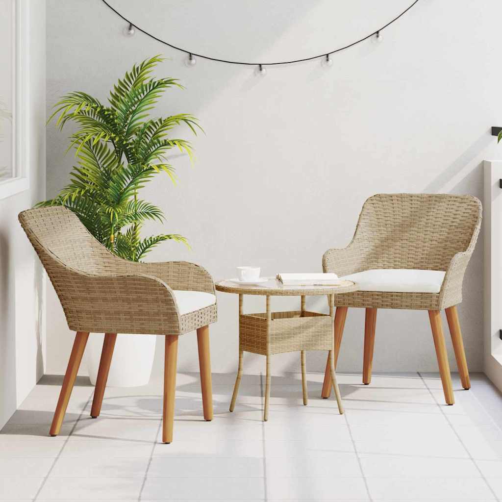 Tuinstoel met kussen 2 pcs Beige 62,5 x 55 x 82 cm poly rattan is nu te koop bij PeponiXL, paradijselijk wonen!
