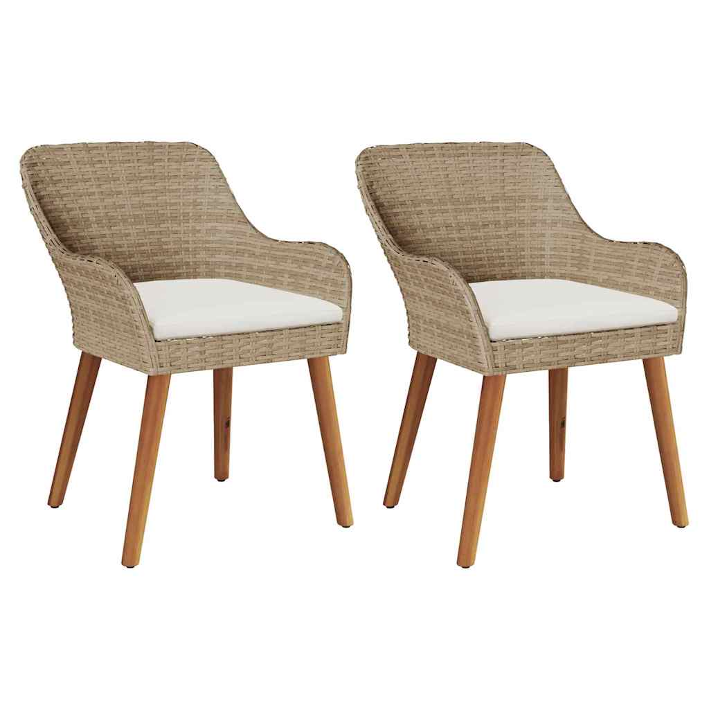 Tuinstoel met kussen 2 pcs Beige 62,5 x 55 x 82 cm poly rattan is nu te koop bij PeponiXL, paradijselijk wonen!