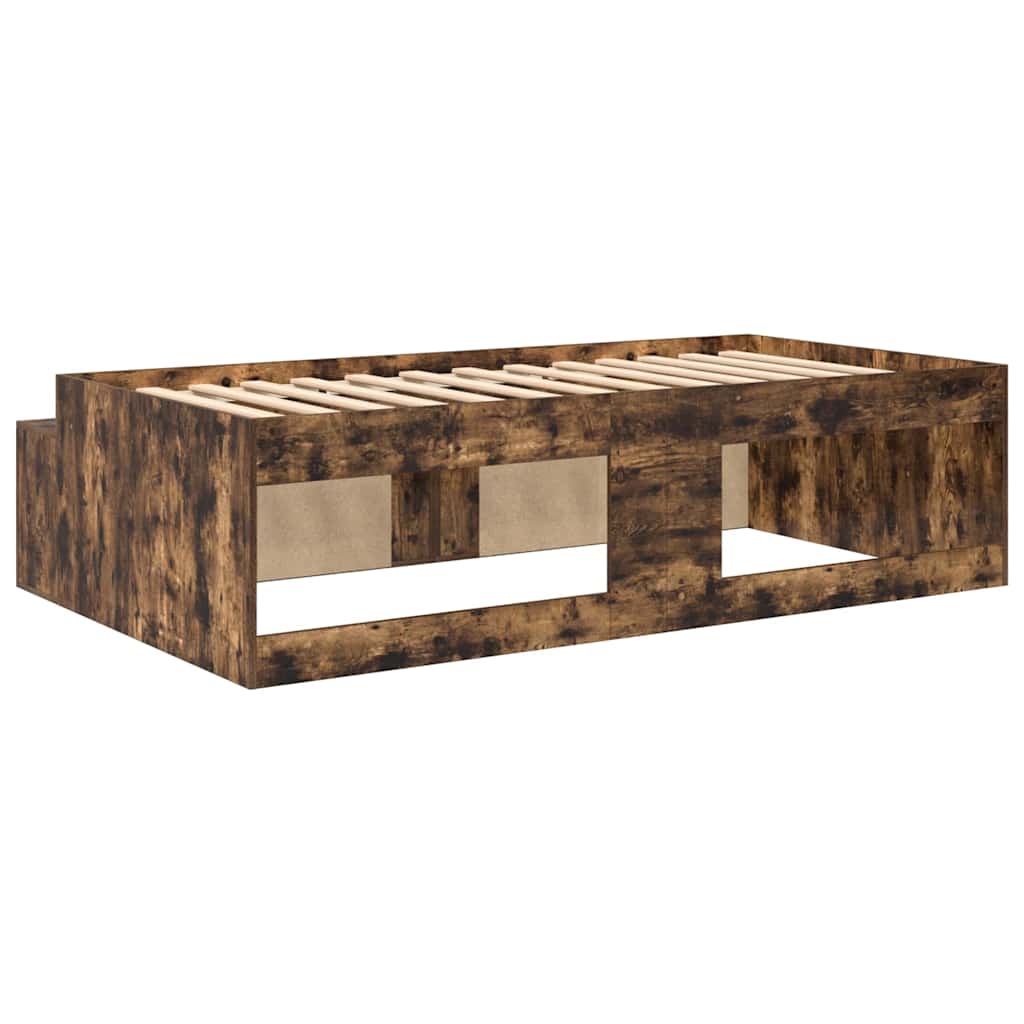 Bedframe met lade Gerookt eiken 100 x 200 cm Bewerkt hout is nu te koop bij PeponiXL, paradijselijk wonen!
