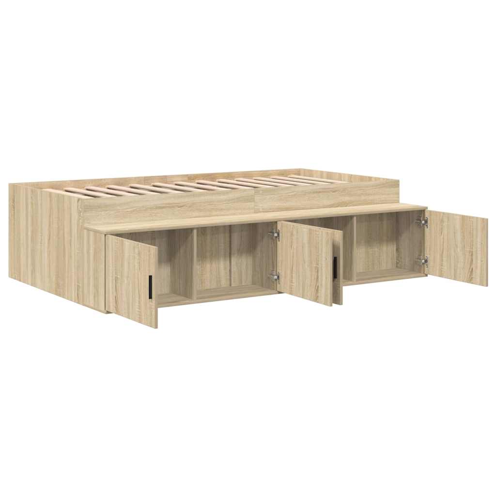 Bedframe met lade Sonoma Eiken 90 x 200 cm Bewerkt hout is nu te koop bij PeponiXL, paradijselijk wonen!