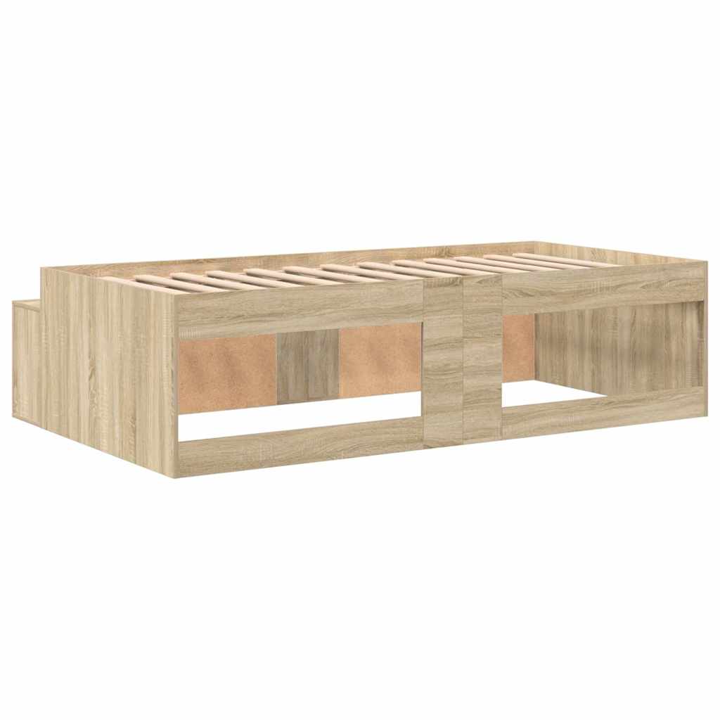 Bedframe met lade Sonoma Eiken 90 x 200 cm Bewerkt hout is nu te koop bij PeponiXL, paradijselijk wonen!