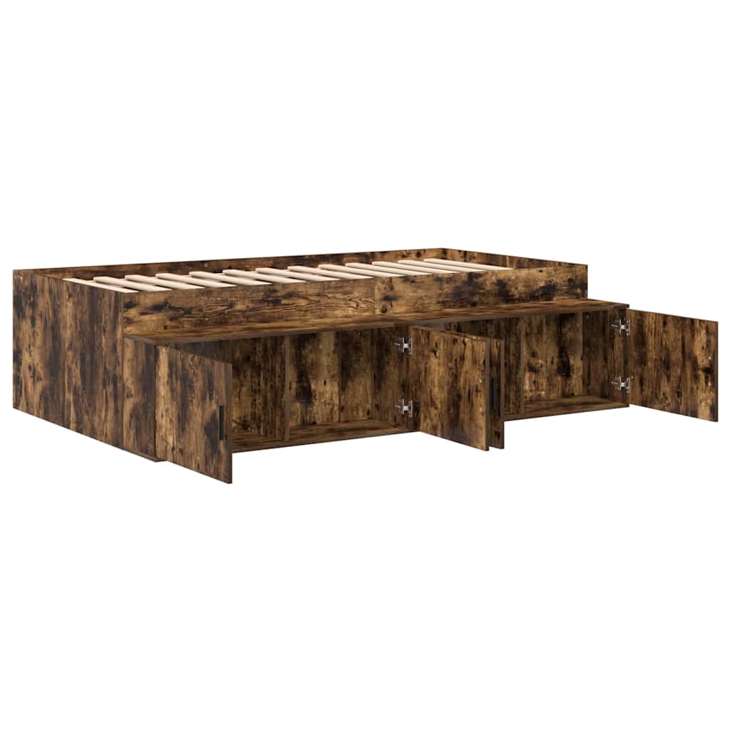 Bedframe met lade Gerookt eiken 90 x 200 cm Bewerkt hout is nu te koop bij PeponiXL, paradijselijk wonen!