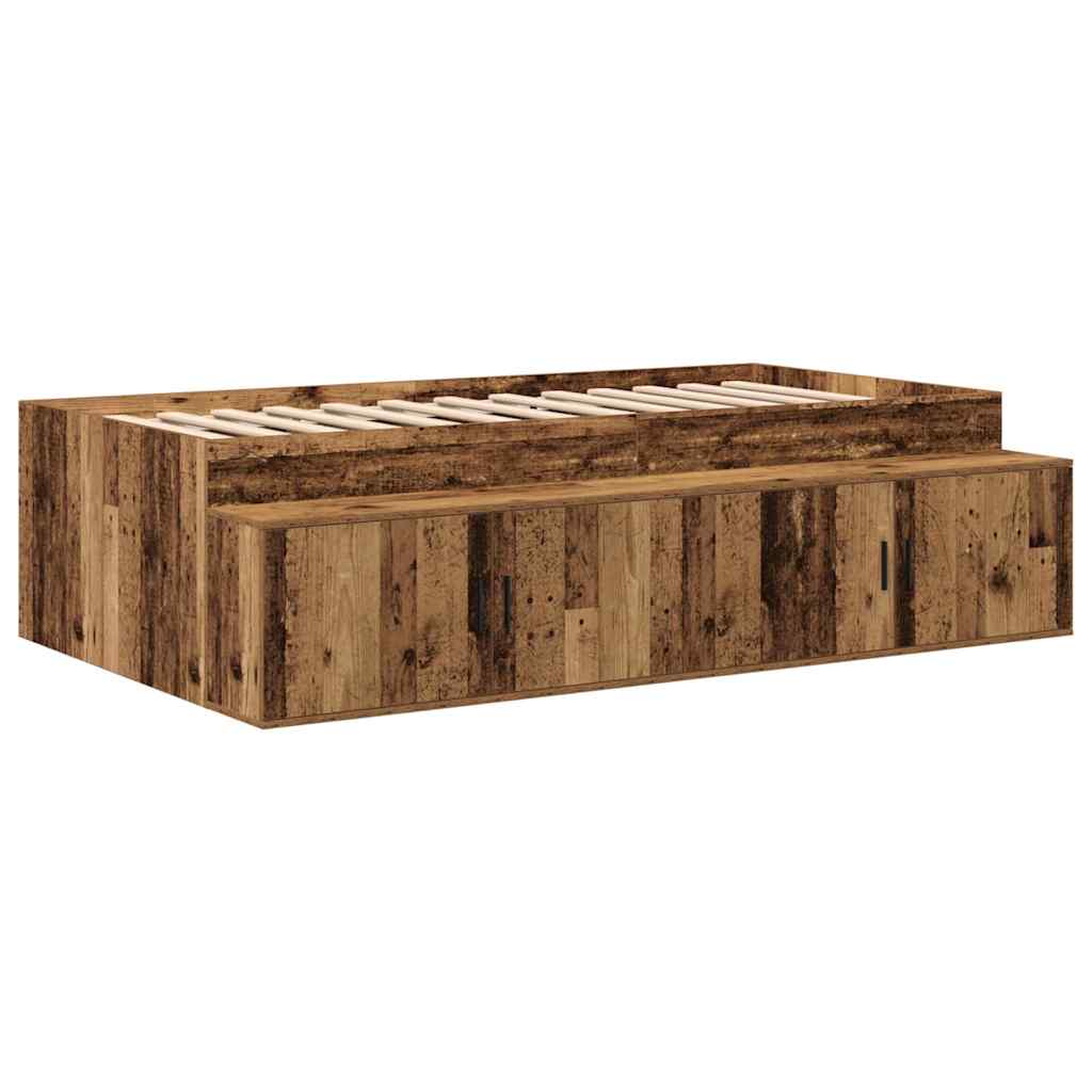 Bedframe met lade met opslag Oud Hout 90 x 200 cm Bewerkt hout is nu te koop bij PeponiXL, paradijselijk wonen!