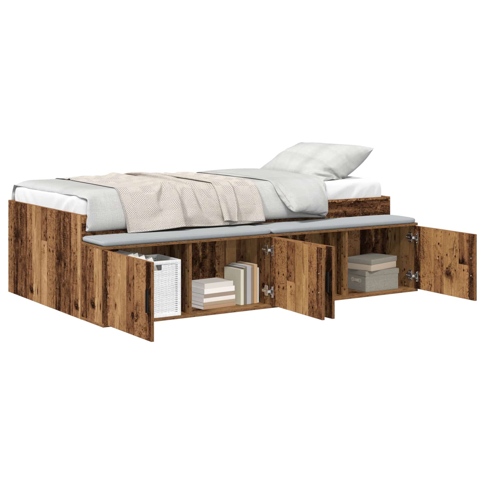 Bedframe met lade met opslag Oud Hout 90 x 200 cm Bewerkt hout is nu te koop bij PeponiXL, paradijselijk wonen!