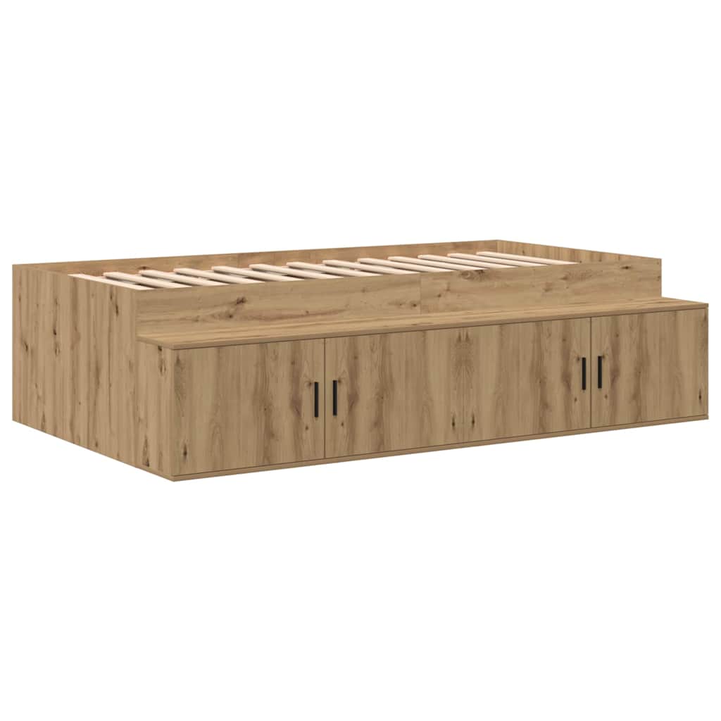 Bedframe met lade Artisan Eiken 90 x 200 cm Bewerkt hout is nu te koop bij PeponiXL, paradijselijk wonen!