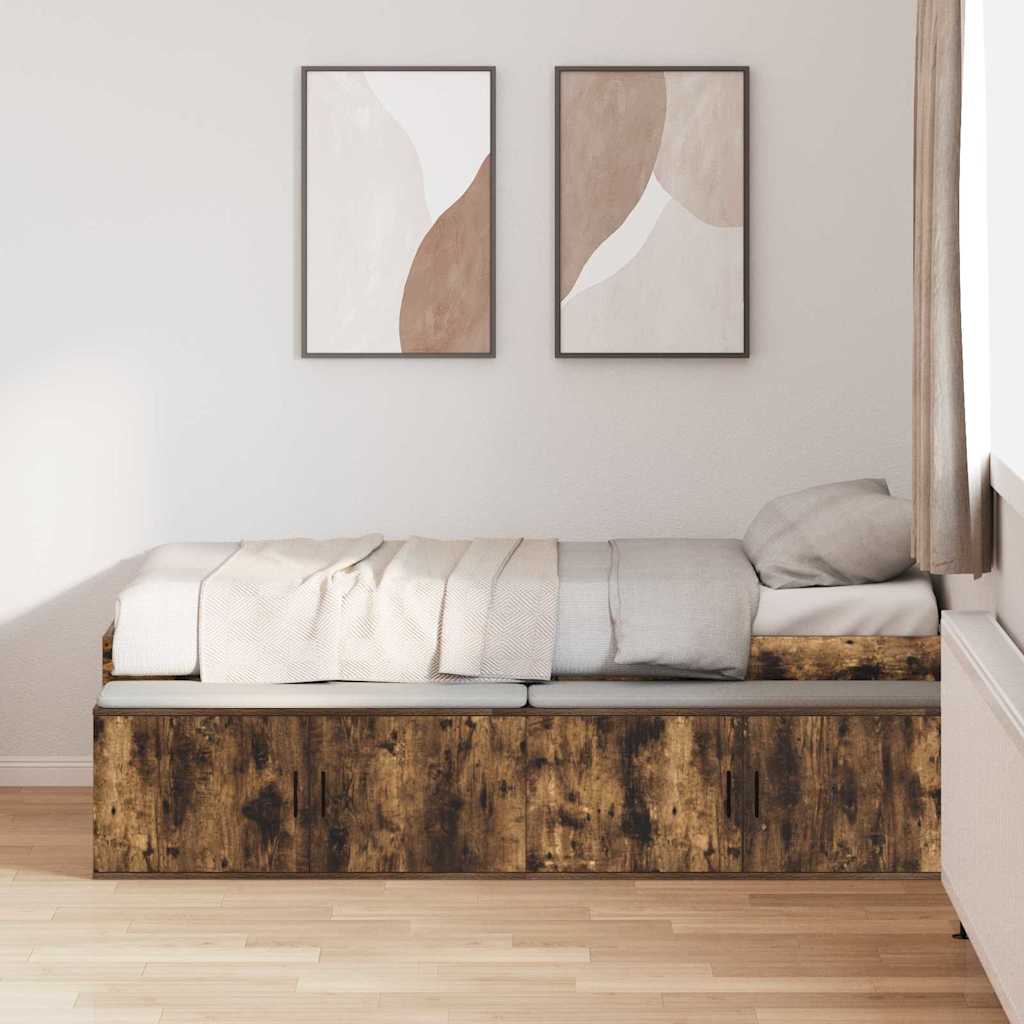 Bedframe met lade Gerookt eiken 80 x 200 cm Bewerkt hout is nu te koop bij PeponiXL, paradijselijk wonen!