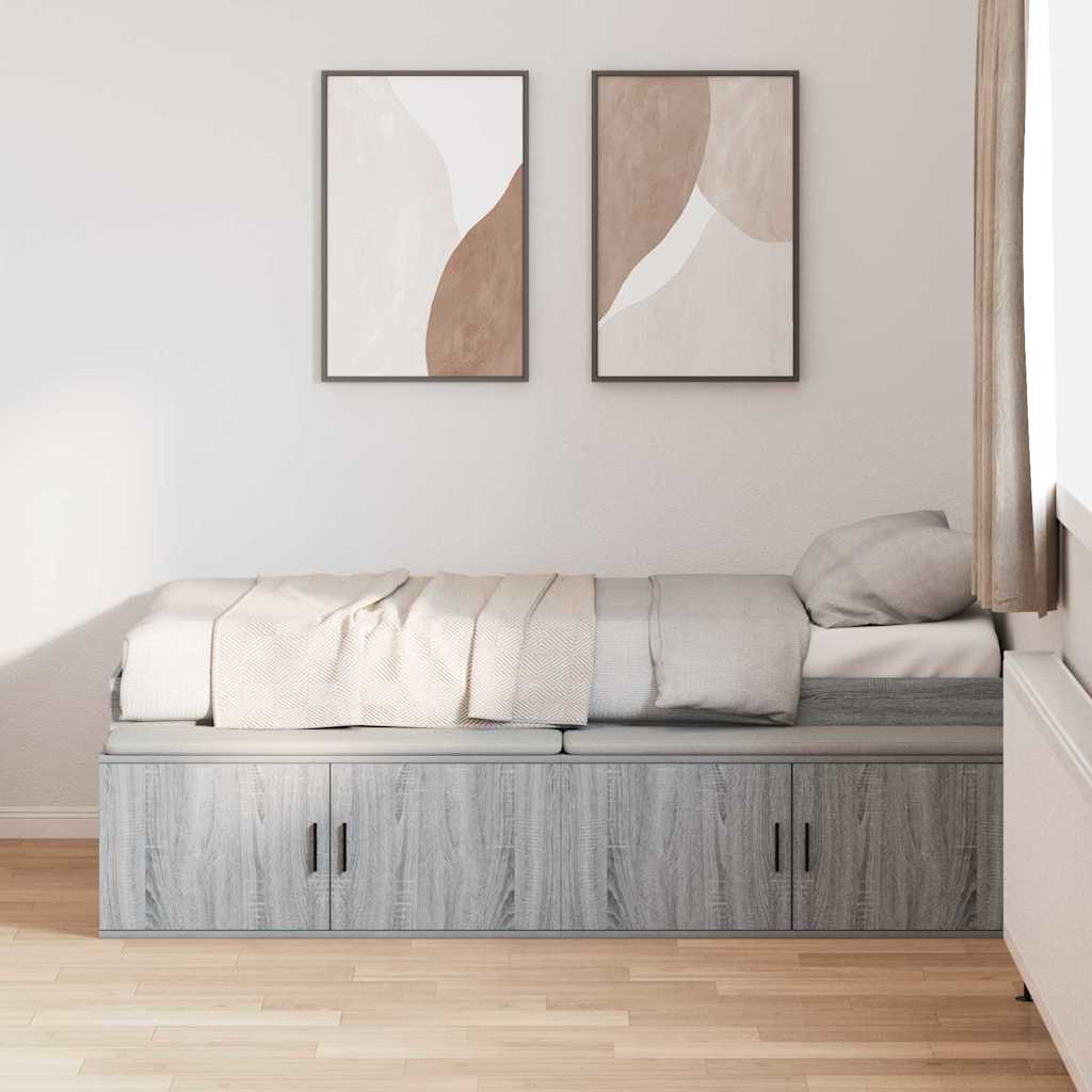 Bedframe met lade Grijs Sonoma 80 x 200 cm Bewerkt hout is nu te koop bij PeponiXL, paradijselijk wonen!