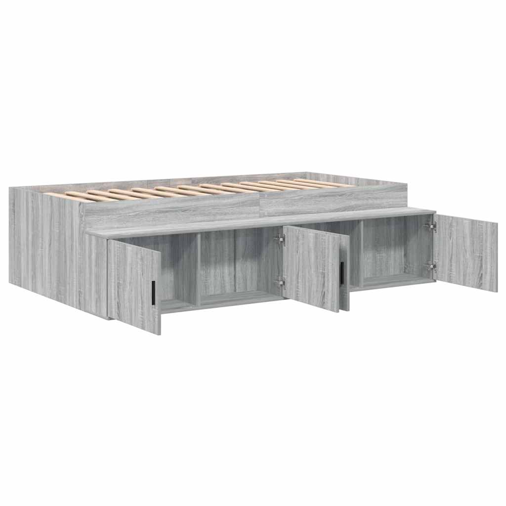 Bedframe met lade Grijs Sonoma 80 x 200 cm Bewerkt hout is nu te koop bij PeponiXL, paradijselijk wonen!