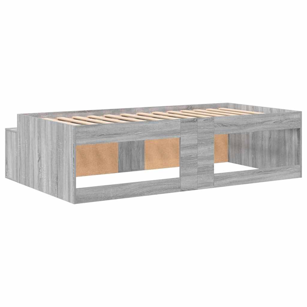 Bedframe met lade Grijs Sonoma 80 x 200 cm Bewerkt hout is nu te koop bij PeponiXL, paradijselijk wonen!