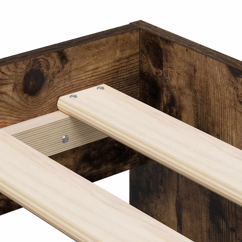 Bedframe met lade Gerookt eiken 90 x 190 cm Bewerkt hout is nu te koop bij PeponiXL, paradijselijk wonen!