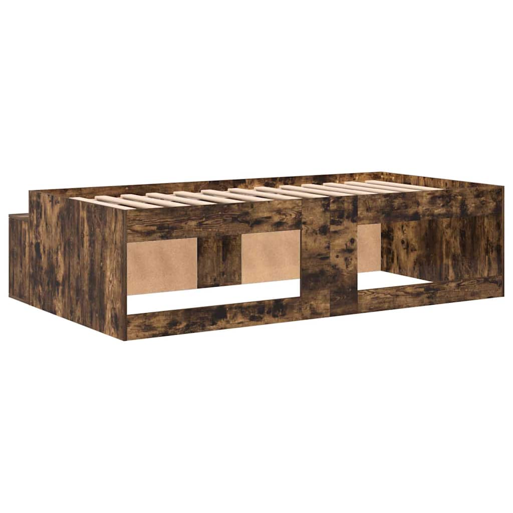 Bedframe met lade Gerookt eiken 90 x 190 cm Bewerkt hout is nu te koop bij PeponiXL, paradijselijk wonen!