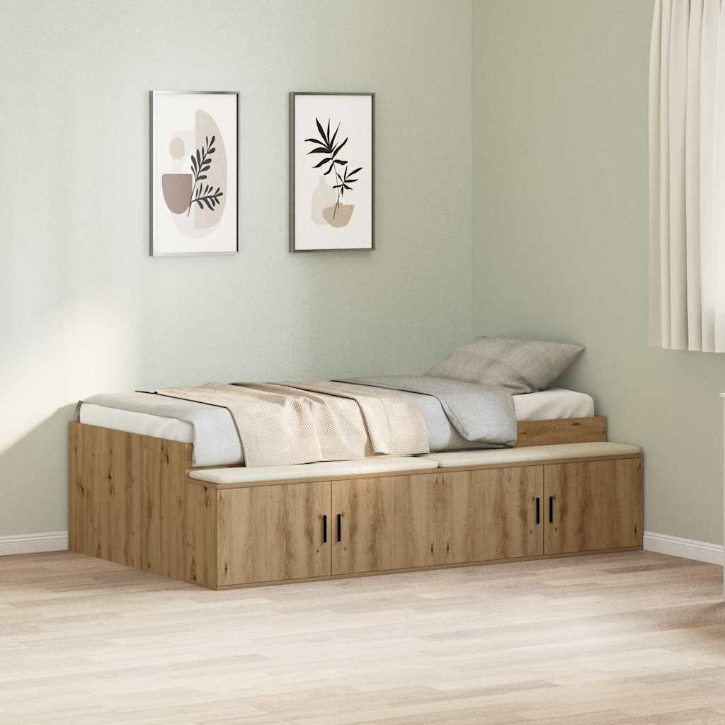 Bedframe met lade Artisan Eiken 90 x 190 cm Bewerkt hout is nu te koop bij PeponiXL, paradijselijk wonen!