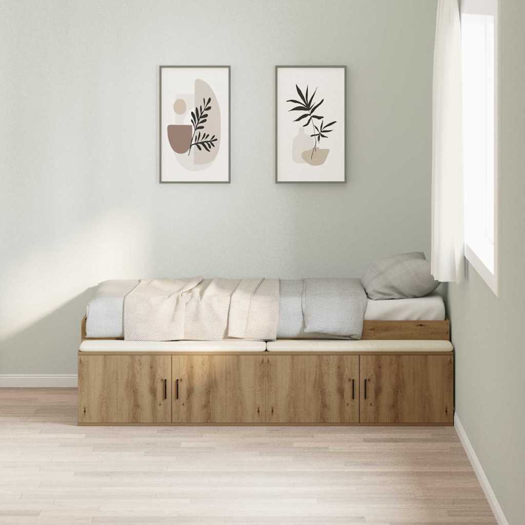 Bedframe met lade Artisan Eiken 90 x 190 cm Bewerkt hout is nu te koop bij PeponiXL, paradijselijk wonen!