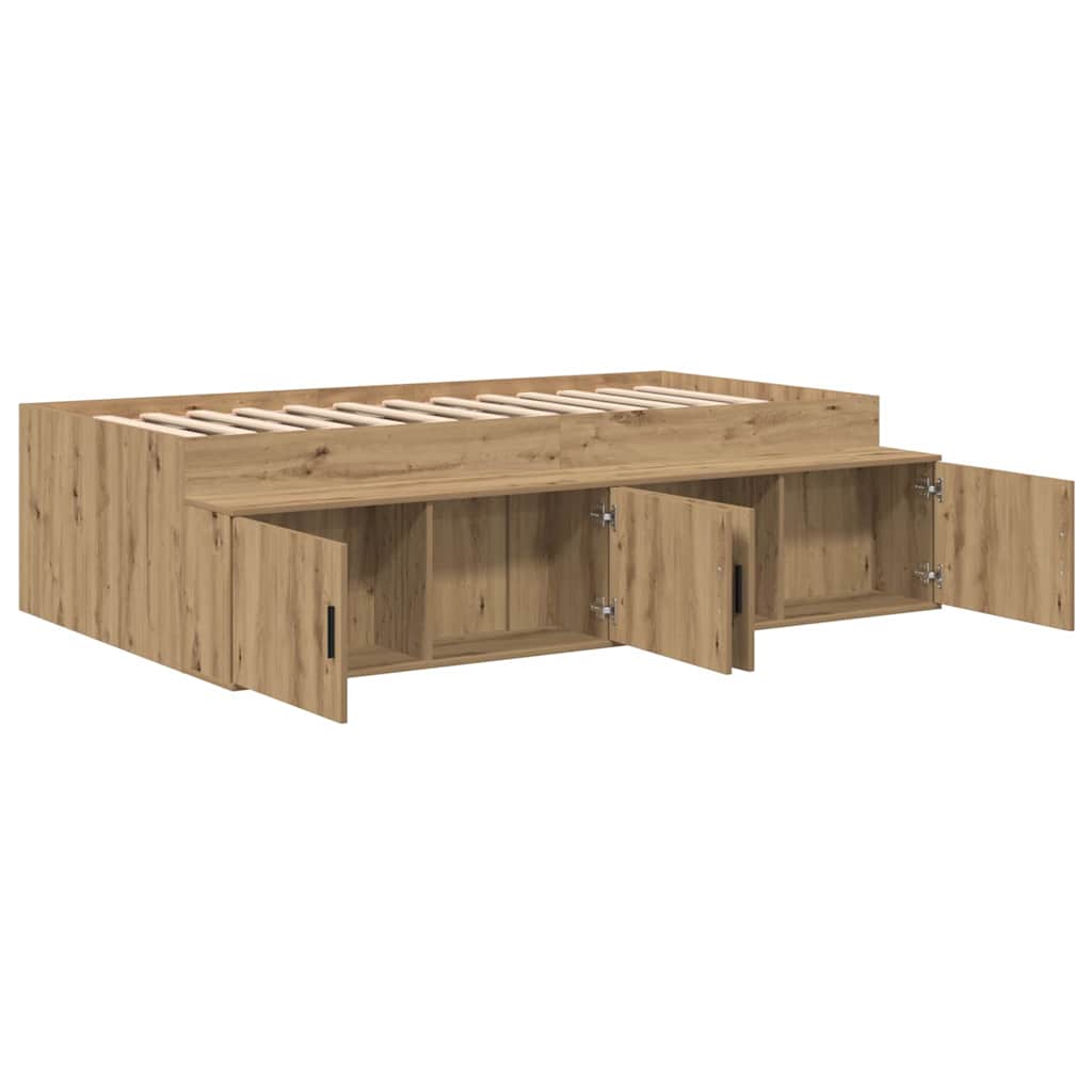 Bedframe met lade Artisan Eiken 90 x 190 cm Bewerkt hout is nu te koop bij PeponiXL, paradijselijk wonen!