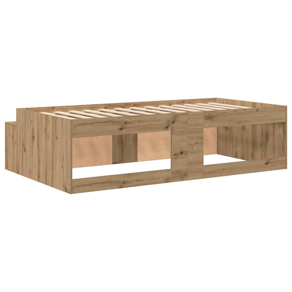 Bedframe met lade Artisan Eiken 90 x 190 cm Bewerkt hout is nu te koop bij PeponiXL, paradijselijk wonen!