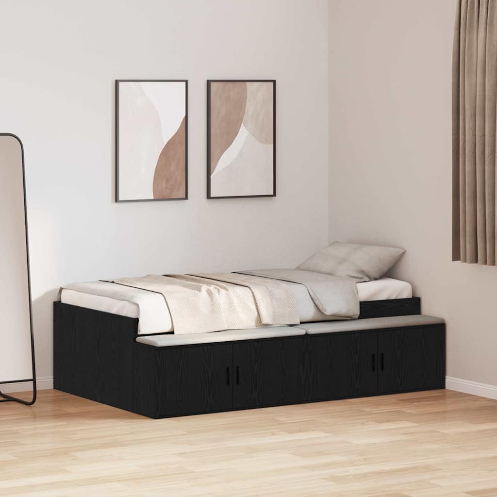 Bedframe met lade Zwart Eiken 70 x 190 cm Bewerkt hout is nu te koop bij PeponiXL, paradijselijk wonen!