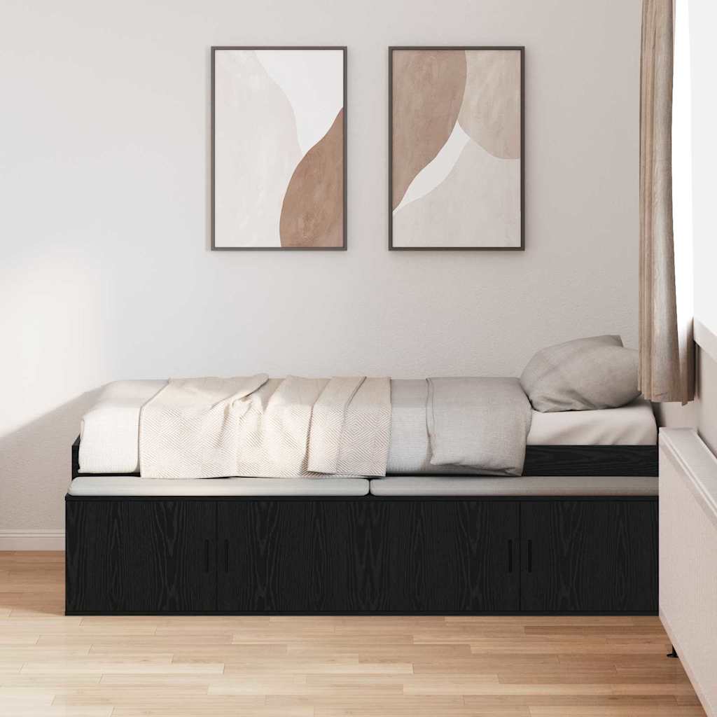 Bedframe met lade Zwart Eiken 70 x 190 cm Bewerkt hout is nu te koop bij PeponiXL, paradijselijk wonen!