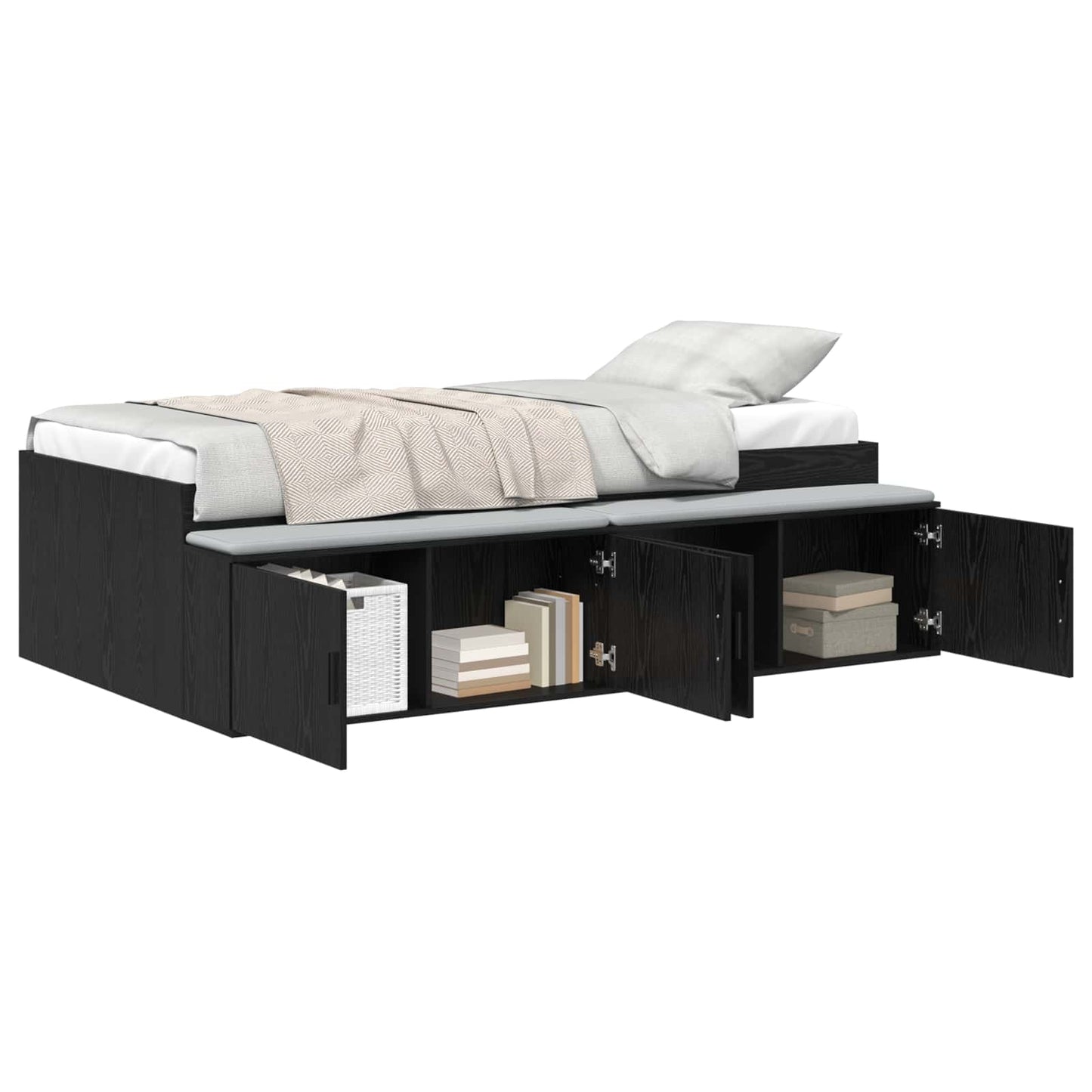Bedframe met lade Zwart Eiken 70 x 190 cm Bewerkt hout is nu te koop bij PeponiXL, paradijselijk wonen!