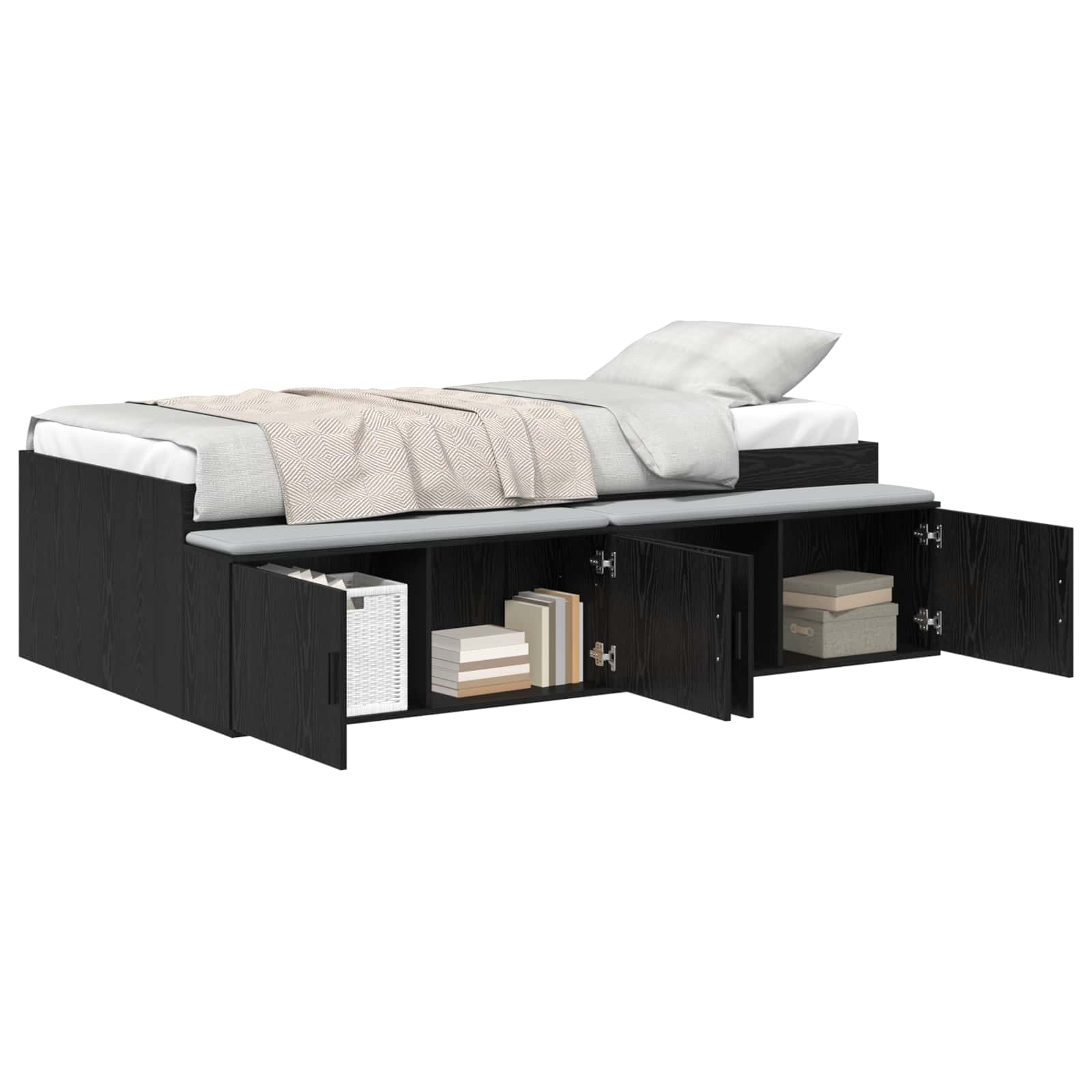Bedframe met lade Zwart Eiken 70 x 190 cm Bewerkt hout is nu te koop bij PeponiXL, paradijselijk wonen!