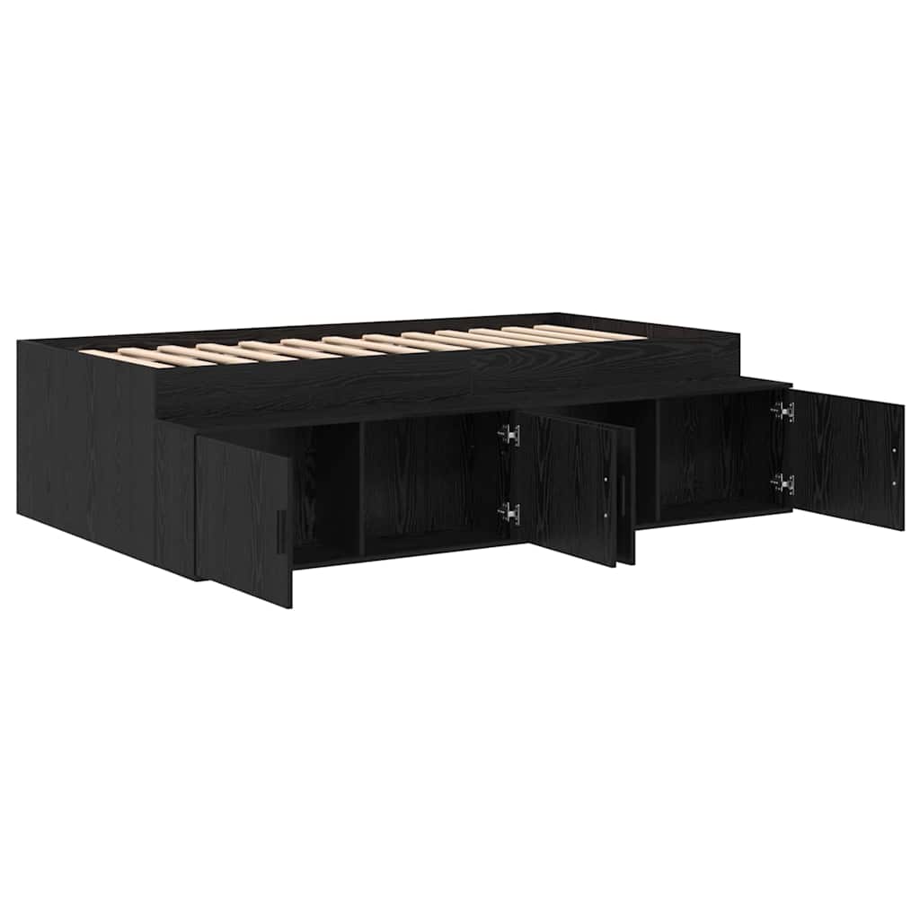 Bedframe met lade Zwart Eiken 70 x 190 cm Bewerkt hout is nu te koop bij PeponiXL, paradijselijk wonen!