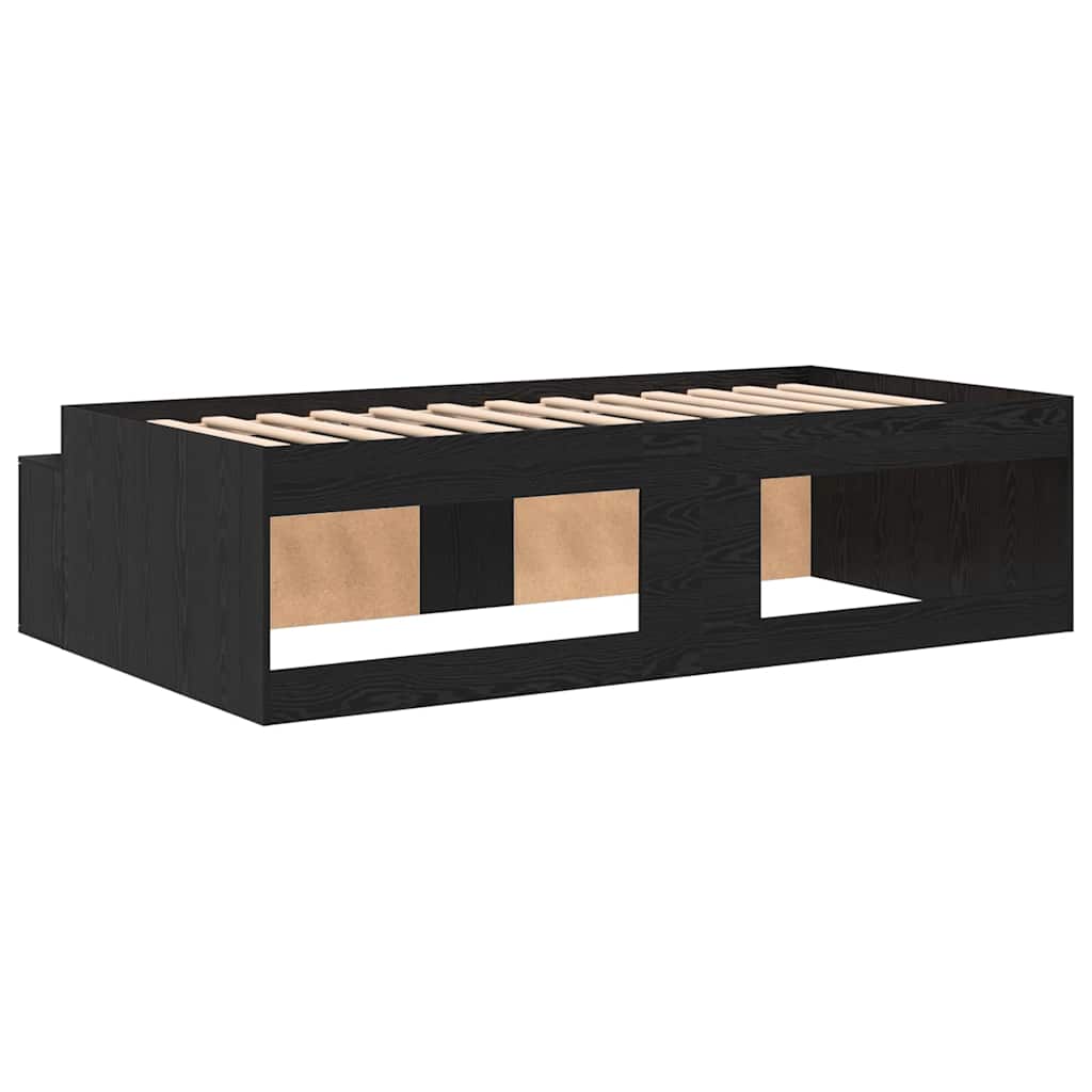 Bedframe met lade Zwart Eiken 70 x 190 cm Bewerkt hout is nu te koop bij PeponiXL, paradijselijk wonen!