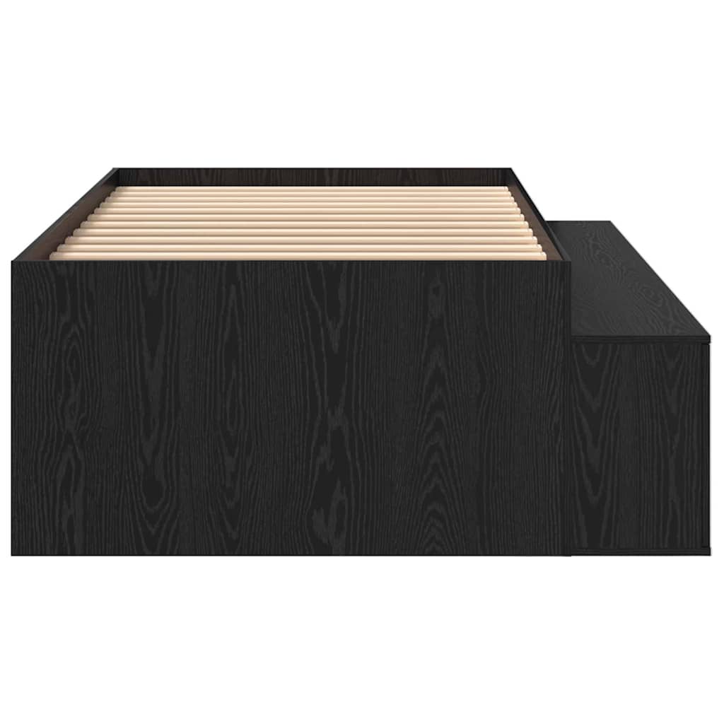 Bedframe met lade Zwart Eiken 70 x 190 cm Bewerkt hout is nu te koop bij PeponiXL, paradijselijk wonen!